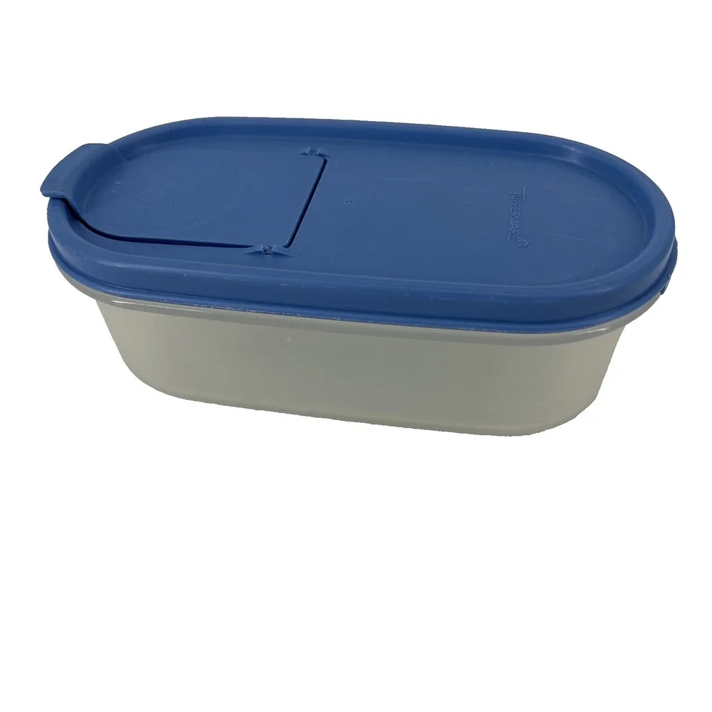 Tupperware Vintage Oval Container LOT (2) #1611-22 & (1) 4 3/4 W/ Blue Snap Lids